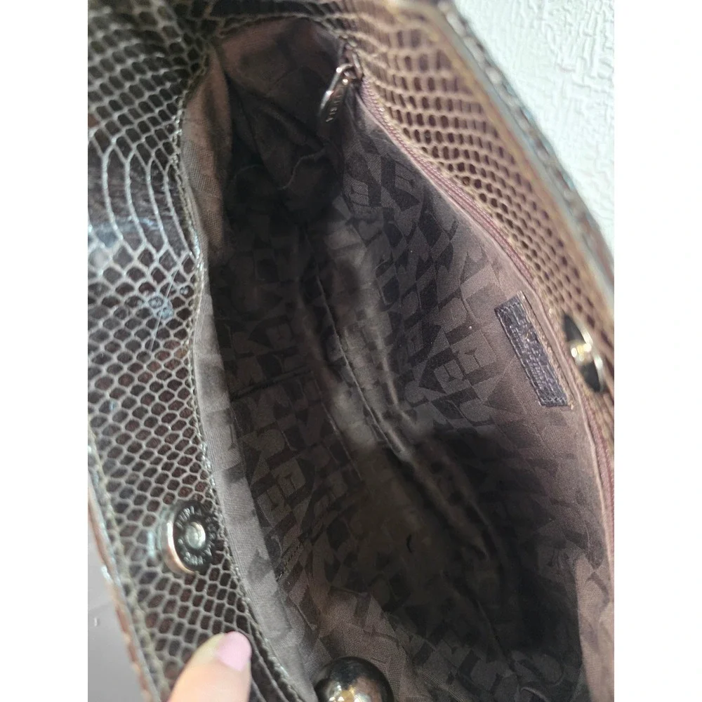 Furla Handbag Set Women Medium Brown Good Vintage Python Embossed Metal Handle